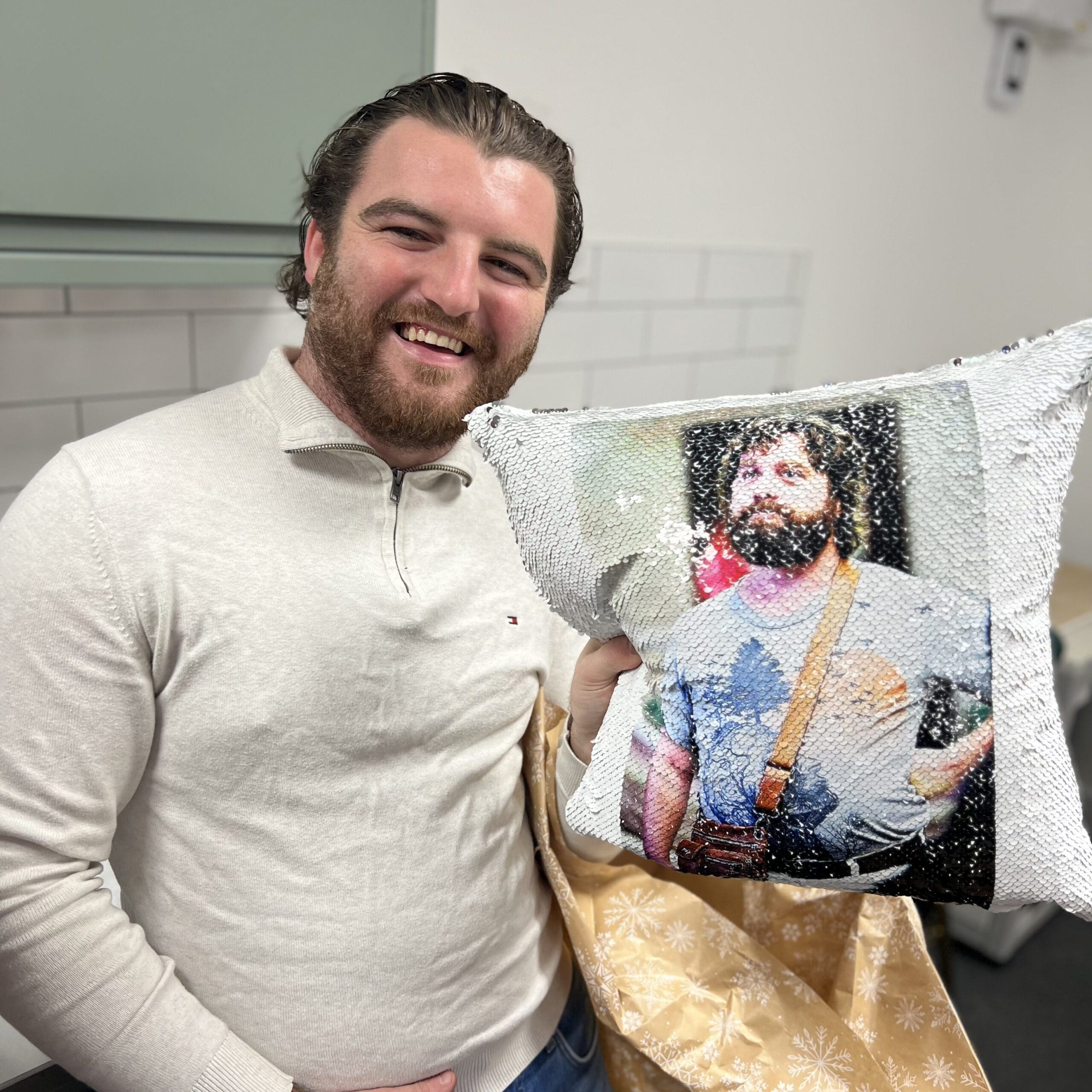 james with his cushion